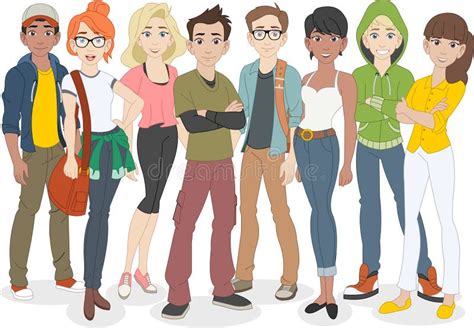 Group Of Cartoon Young People Teenagers Stock Vector Illustration Of