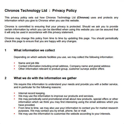 privacy policy sample templates    sample templates