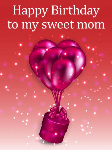 shiny birthday balloons gift box card  mom birthday greeting