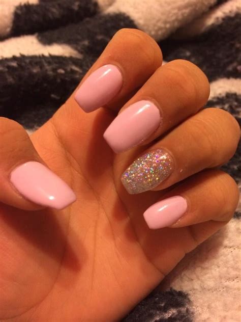 Pale Pink With Glitter Ring Finger Sns Nails Colors Cute Pink Nails