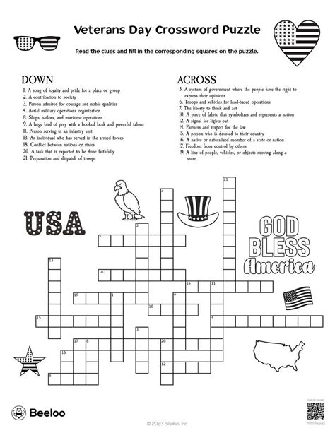 Veterans Day Crossword Puzzle • Beeloo Printable Crafts And Activities