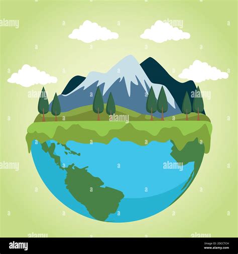 Save The World Environmental Poster With Earth Planet And Landscape