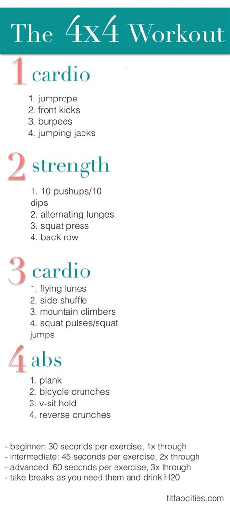 Printable Workout The 4x4 Workout For Cardio Strength