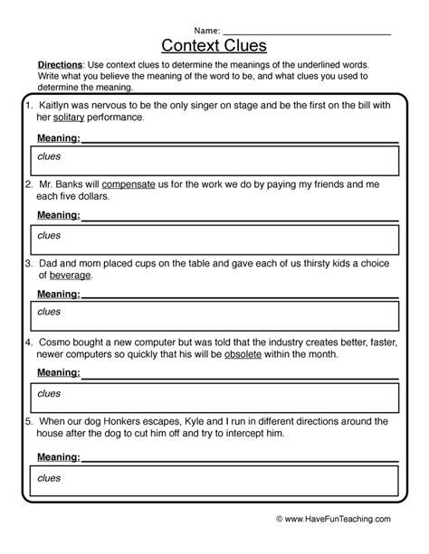 Worksheets For Context Clues