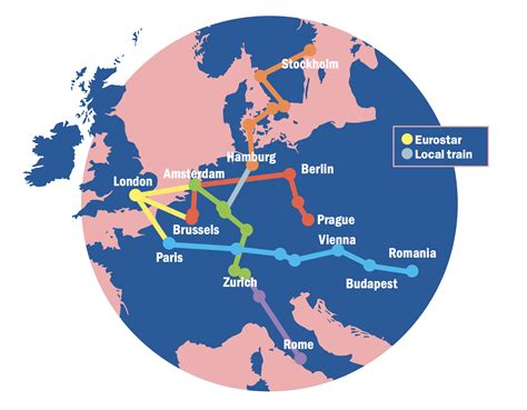Train Routes Across Europe The Blue Corresponds To Land Though And A