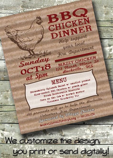 Dinner flyer ohye mcpgroup co. BBQ Chicken Dinner ~ Fundraiser Flyer ~ 5x7 Invite ~ 8 ...