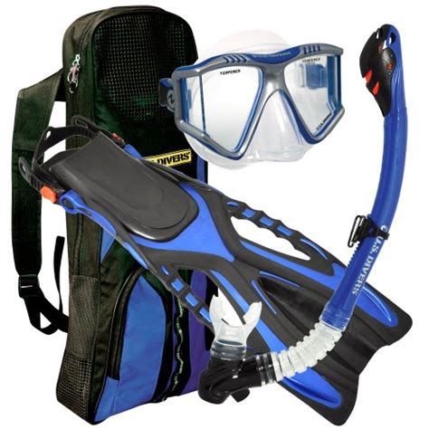 Us Divers Lux Grenada Lx Snorkel Purge Mask With Ryder Fins And Pro Bag Set