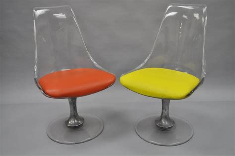 Scratch resistant laminate tops with solid wood edges and bases, perfect for kitchenettes or as gaming tables. Four Lucite Chromcraft Tulip Swivel Dining Chairs Mid ...