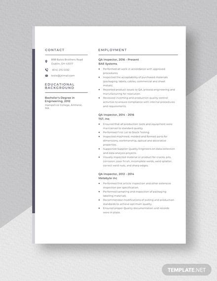 Plenty of quality control resume examples and templates you can use to make your next career move. QA Inspector Resume Template #AD, , #Paid, #Inspector, #QA, #Template, #Resume in 2020 | Resume ...