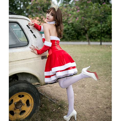 4pcs Womens Sexy Santa Girl Strapless High Waist Mini Dress Christmas