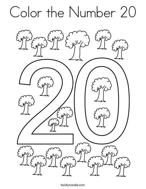 Color The Number 20 Coloring Page Twisty Noodle Preschool Color Activities Numbers