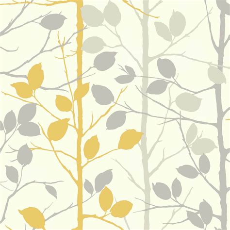 Arthouse Woodland Tree Smooth Grey And Yellow Wallpaper Homebase