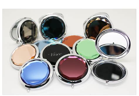 Shiny Round Crystal Compact Cosmetic Metal Double Sides Mirror With Engraved Lovely Name Pocket