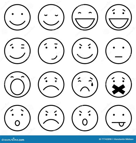 Set Outline Emoticons Emoji Isolated Vector Image