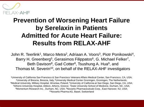 Pdf Prevention Of Worsening Heart Failure By Serelaxin In Failure