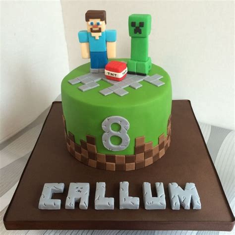 Small Minecraft Birthday Cake With Steve And Creeper With Minecraft