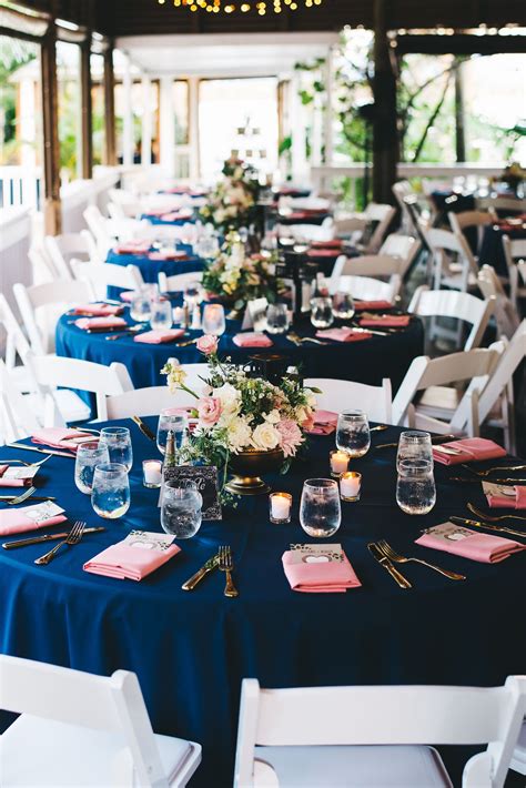 Blush And Navy Round Table Wedding Setting Navy Blush Weddings Blue