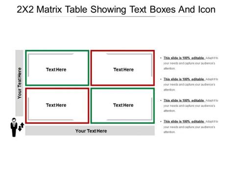 2x2 Matrix Table Showing Text Boxes And Icon Templates Powerpoint