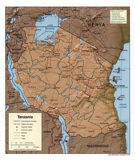 Large Detailed Political And Administrative Map Of Tanzania With Relief
