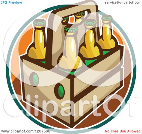 Clipart Of A Retro Six Pack Of Beer Bottles Royalty Free