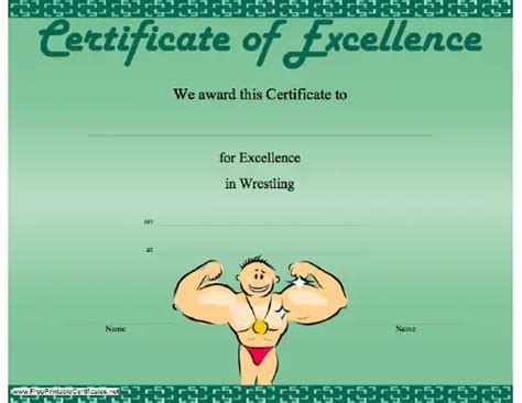 Wrestling Excellence Certificate Printable Certificate