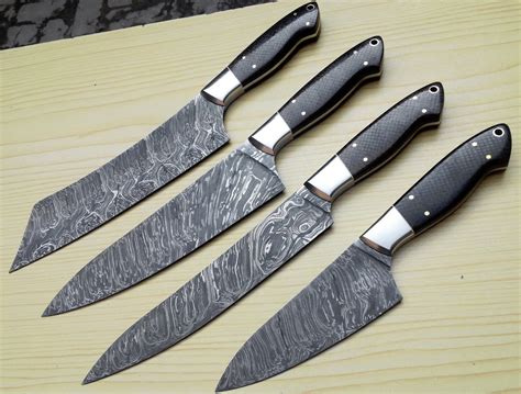 Custom Hand Made Damascus Steel Kitchen Set Knife