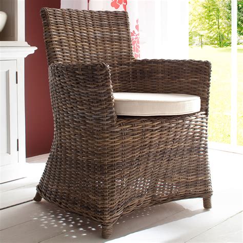 Fauteuil / Chaise de salle à manger en rotin avec accoudoir et coussin