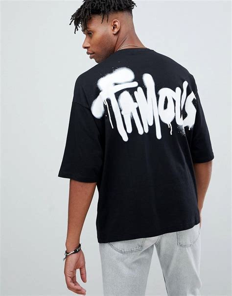Asos Design Oversized T Shirt With Half Sleeve And Graffiti Back Print Black Modesens