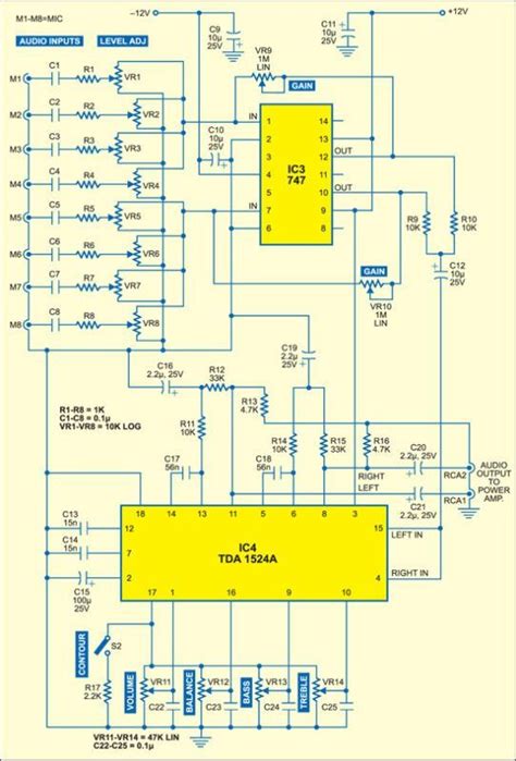 Audio Mixer With Multiple Controls Full Circuit Diagram Available