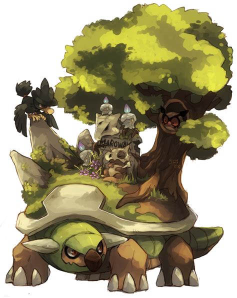 An Image Of A Cartoon Turtle With Trees On Its Back And People In The Background