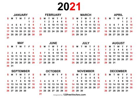 Free Yearly Calendar 2021 Printable Yearly Calendar Calendar
