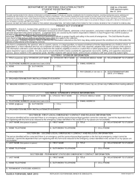 Dodea Form 600 Download Fillable Pdf Or Fill Online Department Of