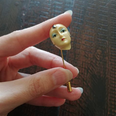 Vintage Face Stick Pin Old Hollywood Pin Celluloid Ladies Etsy