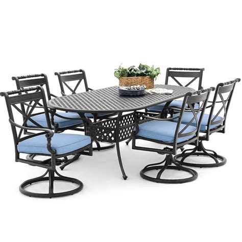 Carrolton 7 Piece Cast Aluminum Patio Dining Set With Swivel Rockers And Oval Table By Lakeview