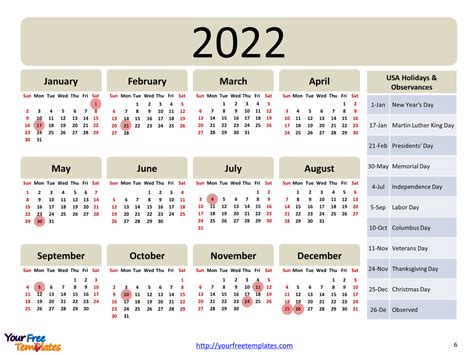 2022 Calendar Sa Printable