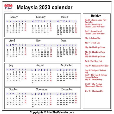 Printable Calendar 2020 Malaysia Pdf Download Financial Report