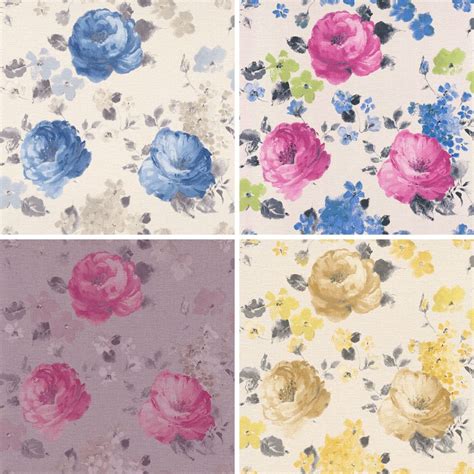 New Rasch Florentine Flower Pattern Floral Motif Water Colour Textured