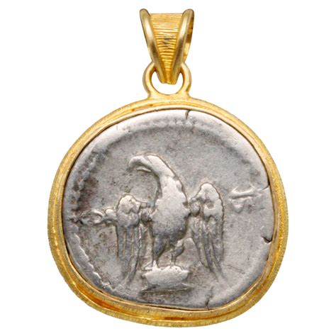 18k Gold And Ancient Roman Coin Severus Alexander Denarius Pendant For