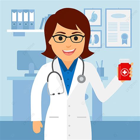 Gambar Dokter Wanita Memegang Obat Di Kantor Medis Dewasa Perawatan Kartun Png Dan Vektor