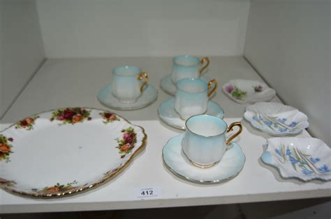 3 X Shelley Pin Dishes And A Royal Albert Old Country Roses Cake