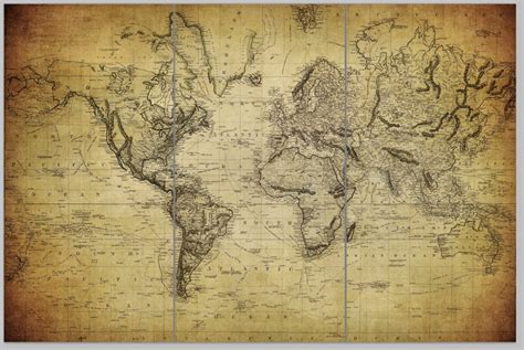 1850 Vintage World Map Art On Canvas Vintage Map Set For Etsy