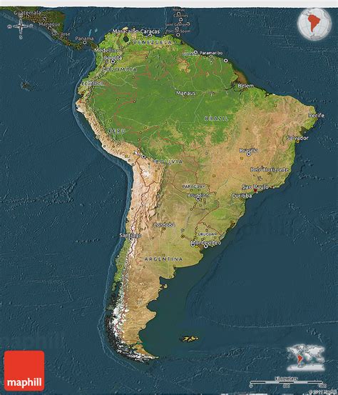 Satellite 3d Map Of South America Darken