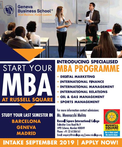 Geneva Business School Introducing Specialised Mba Programme Ad