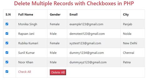 Delete Multiple Records With Checkboxes In PHP MySQL
