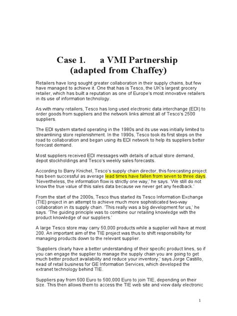 Case 1 A Vmi Partnership Pdf