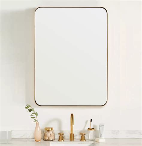 Contemporary Brass Bathroom Vanity Mirror Modern Rounded Rectangle