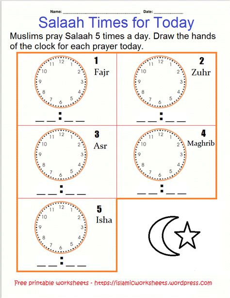 Salaah Time Clock Worksheet Salaah Islamic Kids Activities Islam