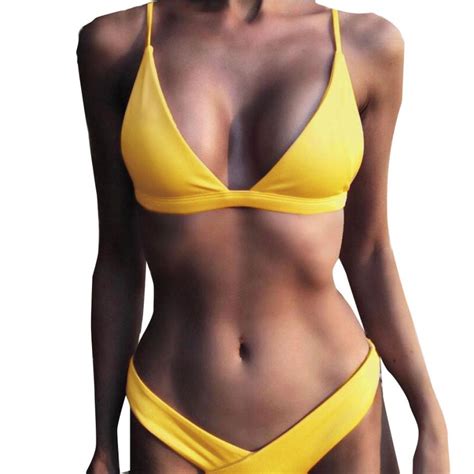 Snowshine3 Ylw Ladies Yellow Bikini Small Chest Gather Sexy In Bikinis Set From Sports