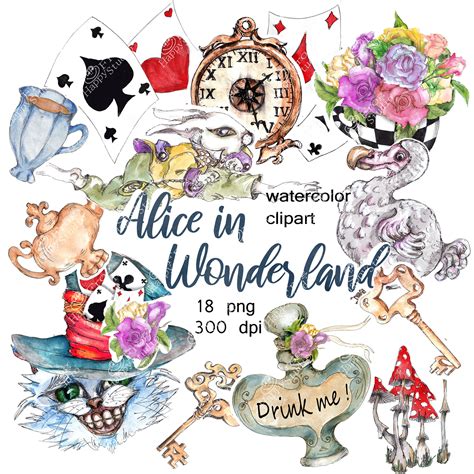 Alice In Wonderland Clipart Characters Cute Planner Stickers Etsy