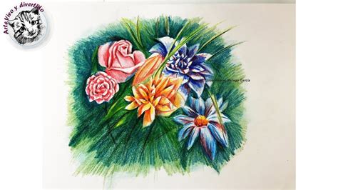 Como Dibujar Un Ramo De Flores Con Lapices De Colores Paso A Paso Y Muy